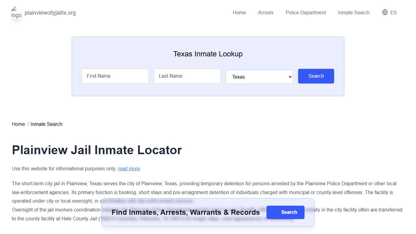 Plainview, TX Municipal Jail Inmate Search
