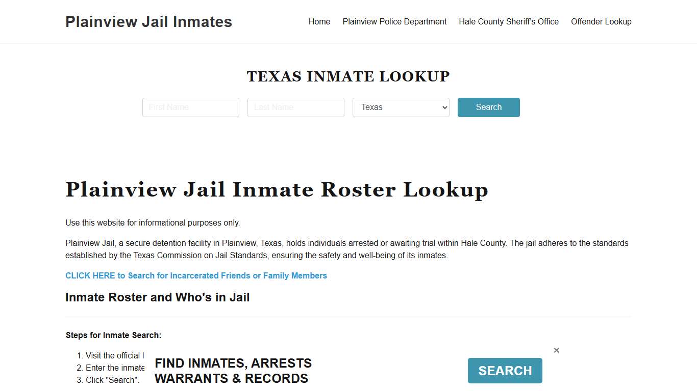 Plainview Jail Inmate Roster, Hale County, TX, Offender Search